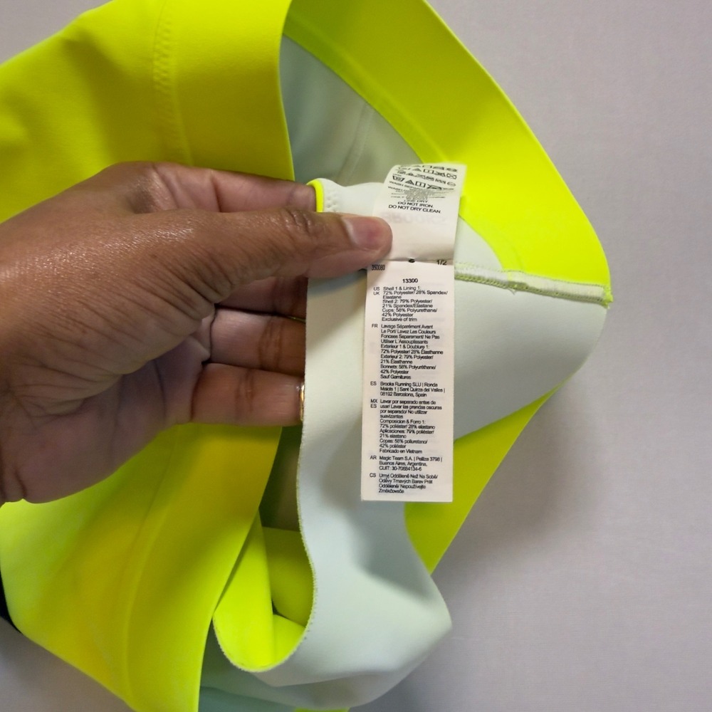 Brooks Neon Yellow High Neck Racerback Sports Bra 34A/B 350080 F21 Workout Gym - Picture 6 of 7